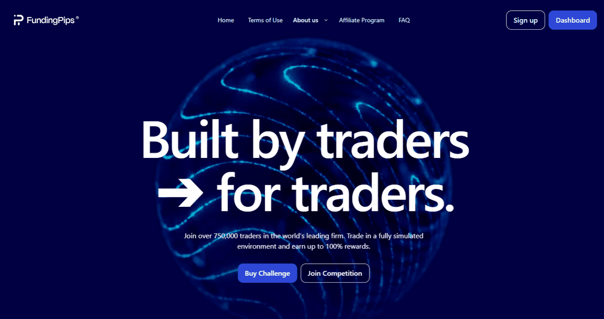 Funding Pips review dashboard showing trading metrics and account balance for a crypto trader